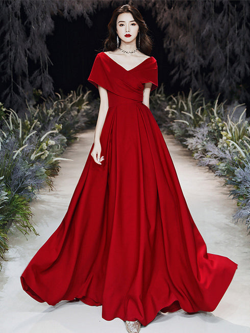 Wine Red  A-line Simple Long Party Dress, Wine Red Wedding Party Dress